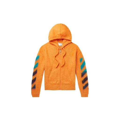 Off White Brushed Arrows Mohair Zip Up Hoodie Sweatshirt Orange (2020)
