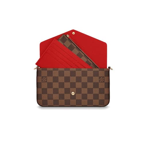 Luxury Louis Vuitton Pochette Felicie Bag Damier Ebene Red Lining