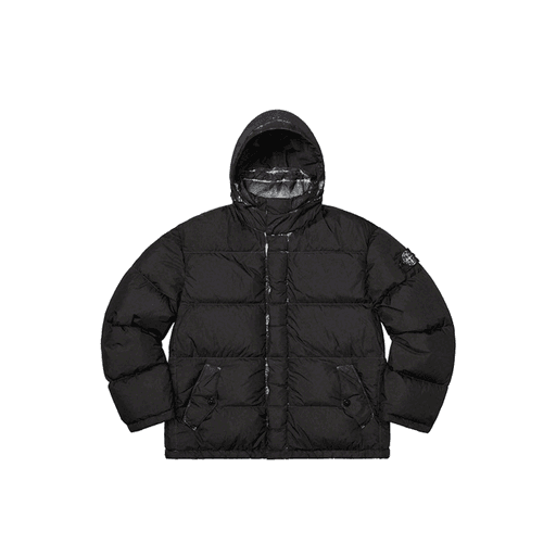 Supreme Stone Island Painted Camo Crinkle Down Jacket Black (FW20)
