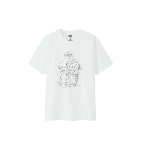 Kaws x Uniqlo x Sesame Street Companion Trash Can Outline Tee (Japanese Sizing) White (FW18)