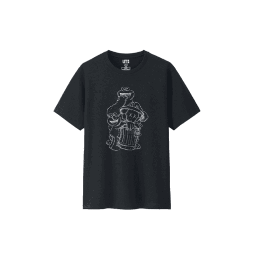 Kaws x Uniqlo x Sesame Street Companion Trash Can Outline Tee Black (FW18)