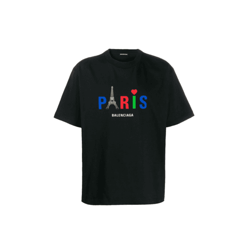 Balenciaga Paris Print T-shirt Tee Black