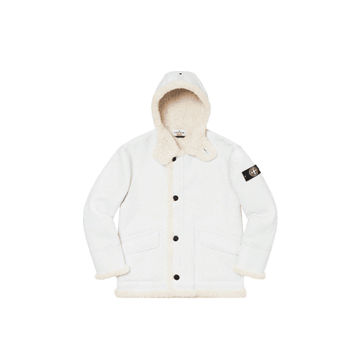 Supreme Stone Island Hand-Painted Hooded Shearling Jacket White (FW20)