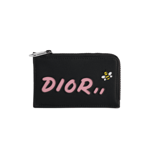 Luxury x Kaws Zipped Card and Coin Holder Pink Logo Nylon Black (SS19)