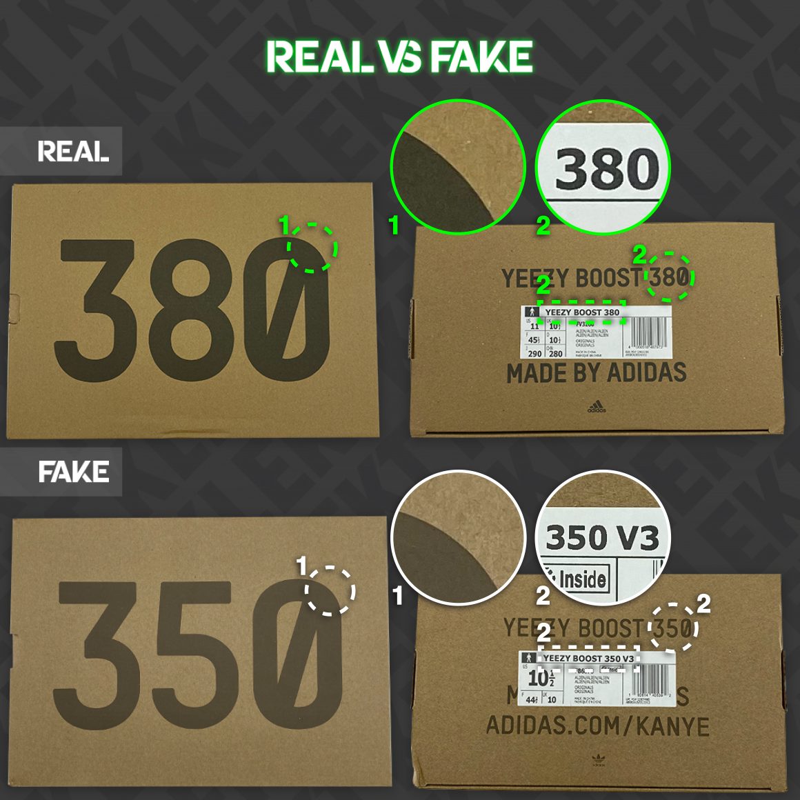 adidas Yeezy Boost 380 Alien Real vs Fake Outside Box Comparison