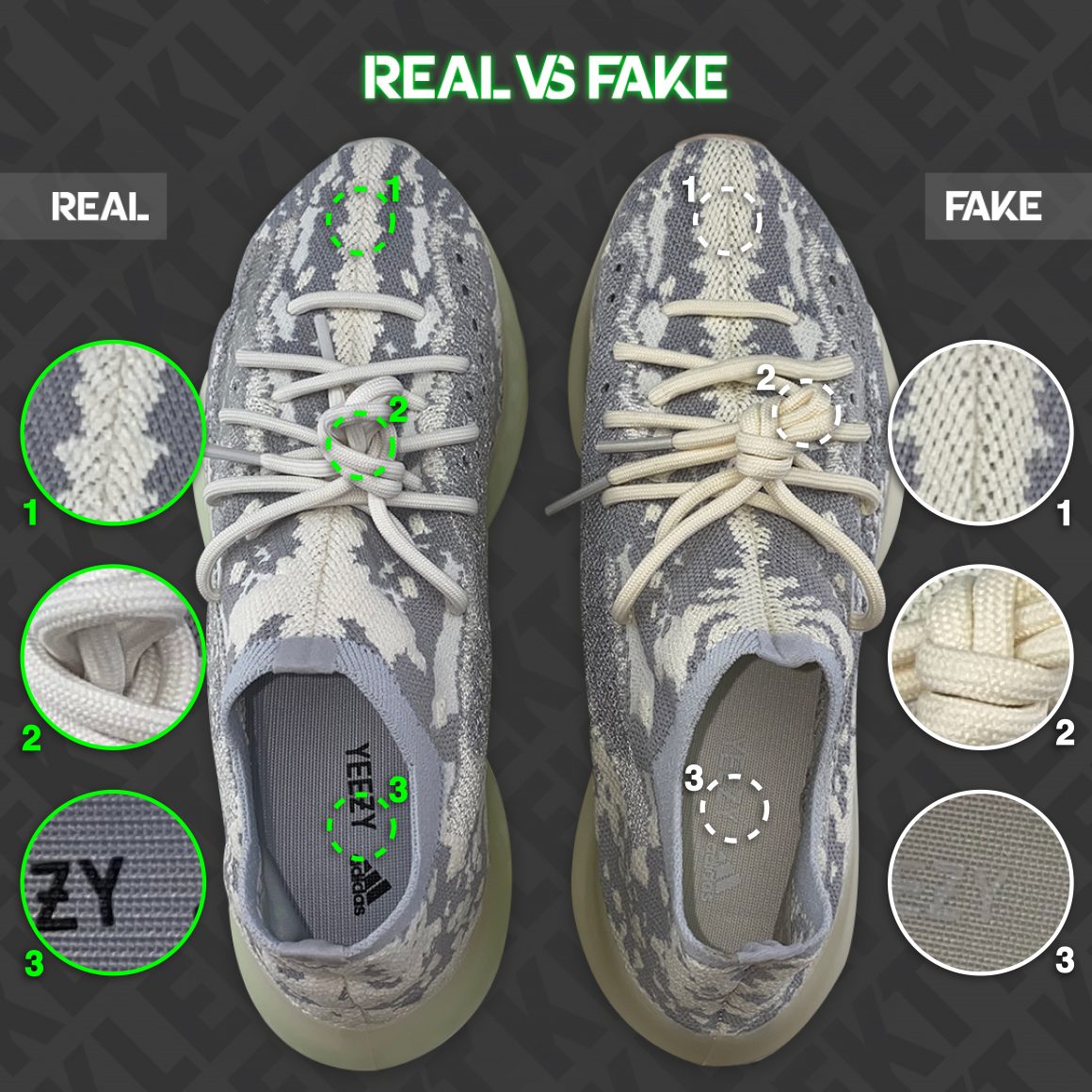 adidas Yeezy Boost 380 Alien Real vs Fake Upper Comparison