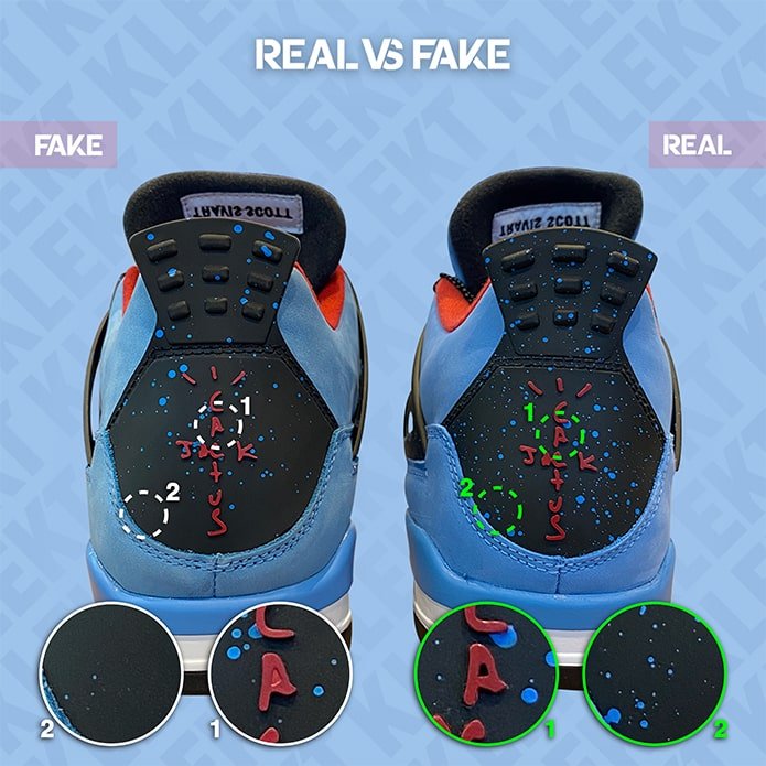 KLEKT Real vs Fake Travis Scott x Air Jordan 4 Heel