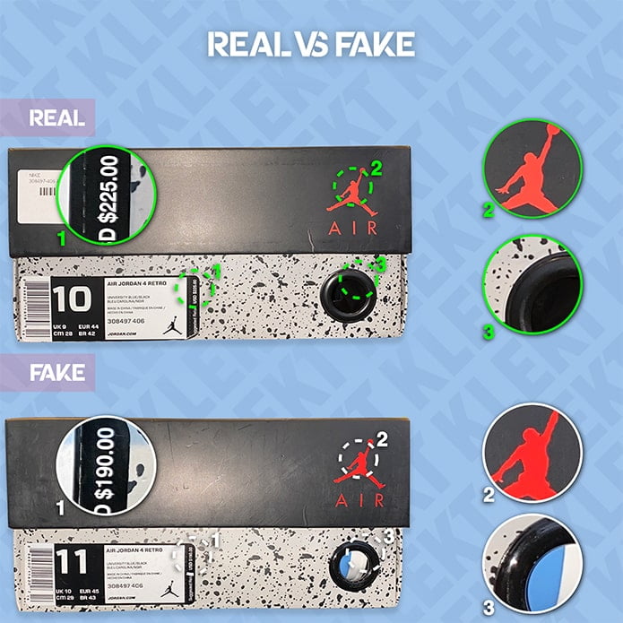 KLEKT Real vs Fake Travis Scott x Air Jordan 4 Packaging