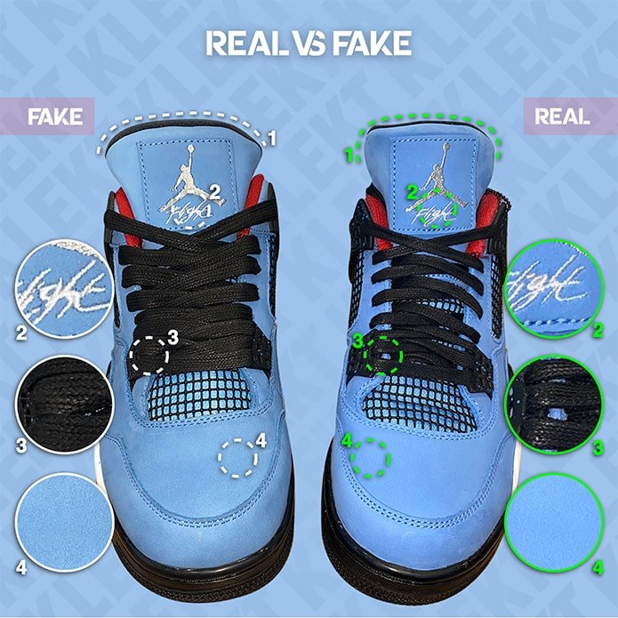 KLEKT Real vs Fake Travis Scott x Air Jordan 4 Upper