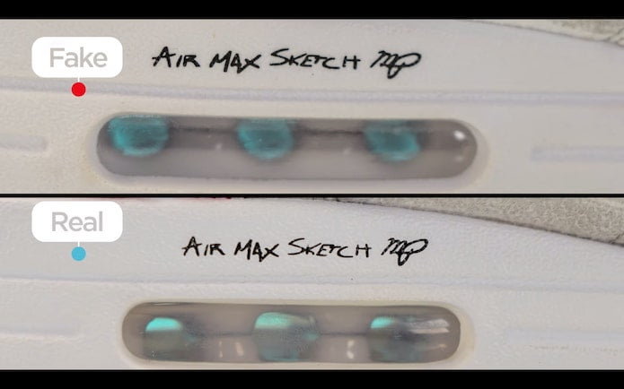 KLEKT Real vs Fake Nike Air Max 1 Sketch to Shelf Writing