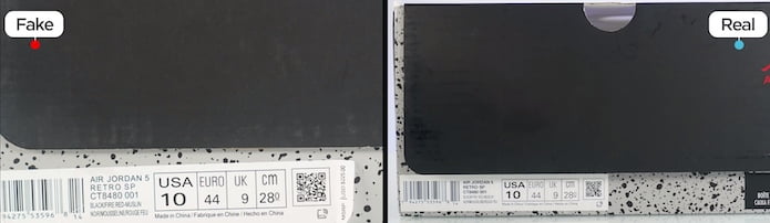 KLEKT Real vs Fake Off Blanco x Air Jordan 5 Etiqueta de caja de muslin