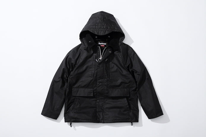 Supreme x Barbour ligero encerado algodón campo chaqueta negra capucha en negro
