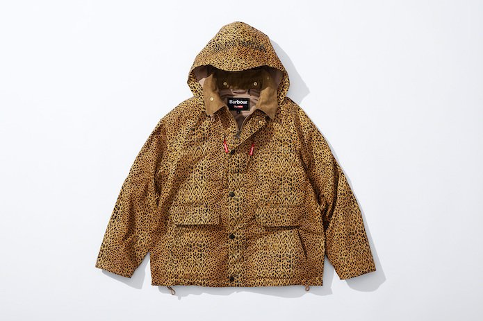 Supreme x Barbour chaqueta de campo de algodón ligero encerado Cheetah Capucha delantera para arriba