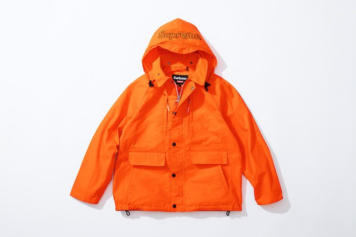 Supreme x Barbour ligero encerado algodón campo chaqueta naranja capucha delantera para arriba