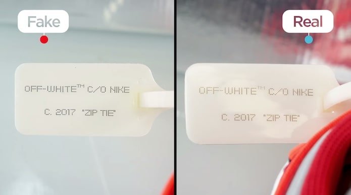 KLEKT Real vs Fake Off-White x Nike Dunk University Red Tag