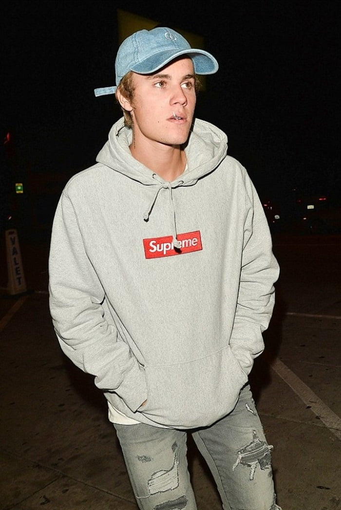 Justin Bieber Wearing Supreme Box Logo Hoodie