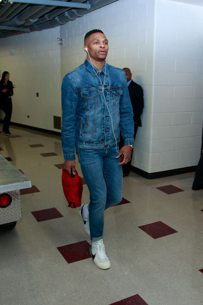 Russell Westbrook wearing the Off-White x Nike Blazer OG The Ten-min