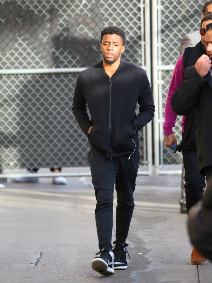Chadwick Boseman Wearing the Nike SB Dunk High Black Silver